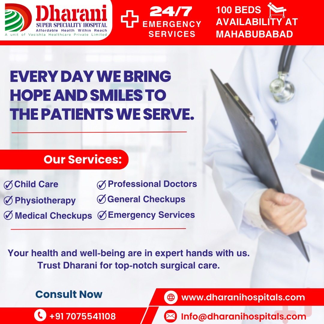 #dharanisuperspecialityhospital

We provide comprehensive medical check-ups, prompt emergency treatment, proficient overall health evaluations, and reliable ambulance services.

#DailyHealthcare #HealthOnDemand #ProfessionalDoctors #HighTechLab #EmergencyServices #Mahabubabad