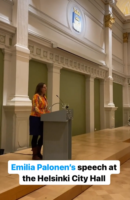 HEPPsinki's tweet photo. Emilia Palonen's speech at the Helsinki City Hall opening yesterday's reception #HEPP4 @HEPPsinki @epalonen https://t.co/RMsDa67MXT