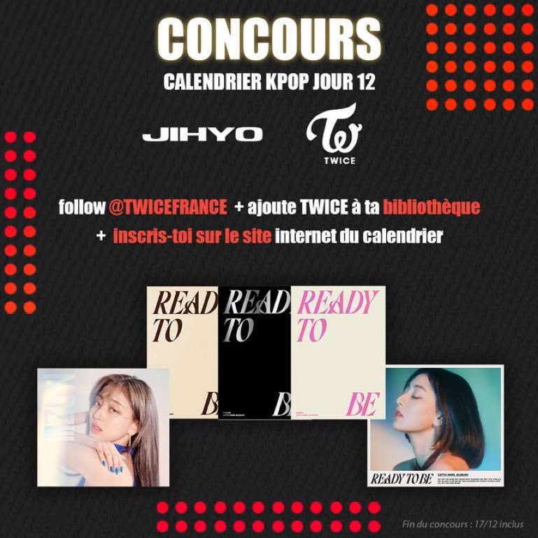 TWICE se cache derrière la case 12 du calendrier de l’Avent @onerecordslabel ! 🎁 2 lots « RTB » + 2 lots « Zone » Pour participer : > follow @TWICEFRANCE > RT ce tweet > ajoute TWICE à ta bibliothèque via le site du calendrier > inscris-toi : live.umusic.com/calendrier-kpop TAS 18/12