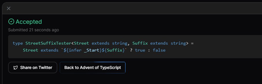 dcodesdev's tweet image. Day 10 #AdventOfTypescript 

I&apos;m a bit late, I know.
