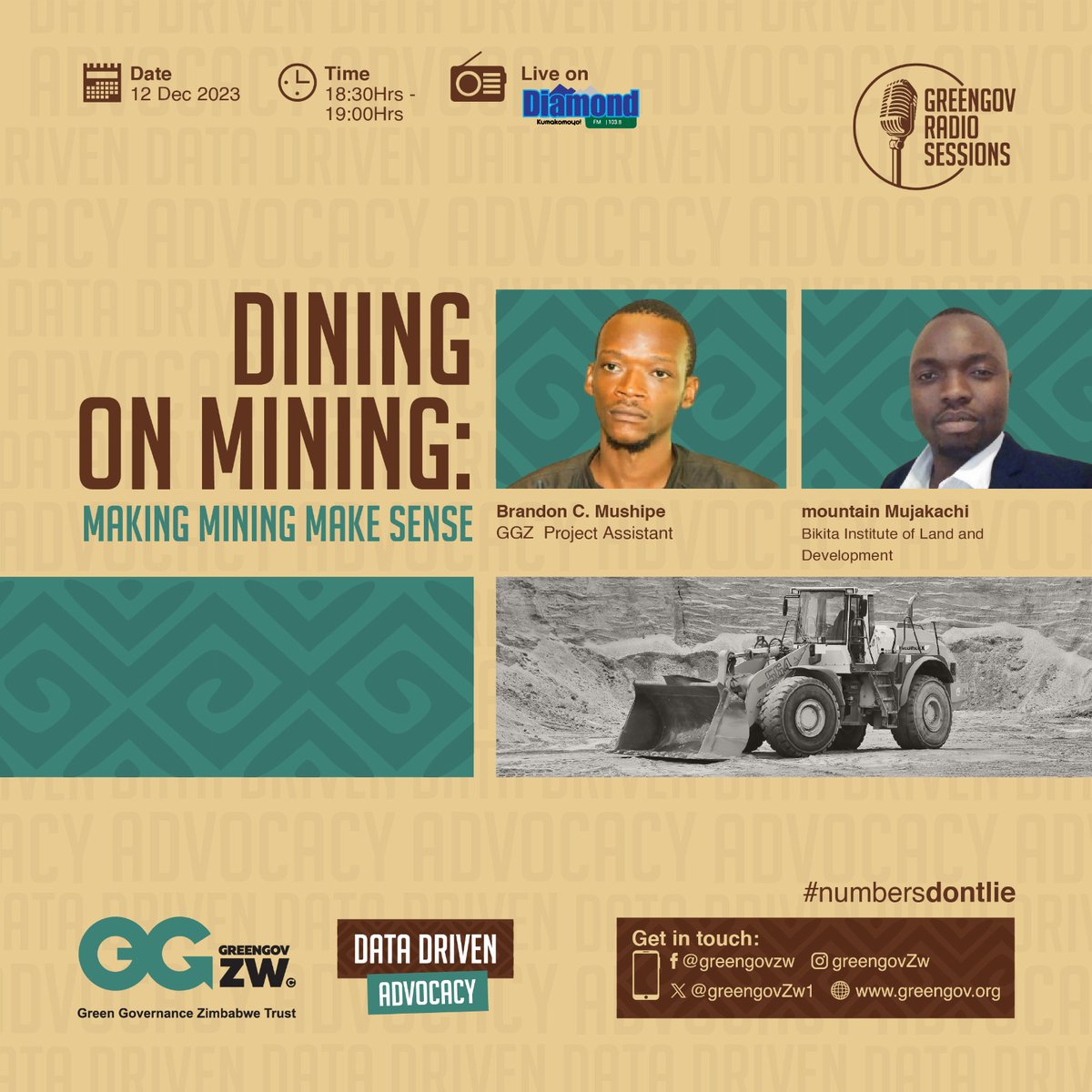 Tonight we begin the Mutare leg of the #diningonmining radio session as our Data Analyst @ChikomboreroBr3 leads a discussion on data driven advocacy for accountability on mining alongside @mountainmujaka from Bikita. @crdzimbabwe @ZIMCODD1 Online: liveonlineradio.net/diamond-fm-103…