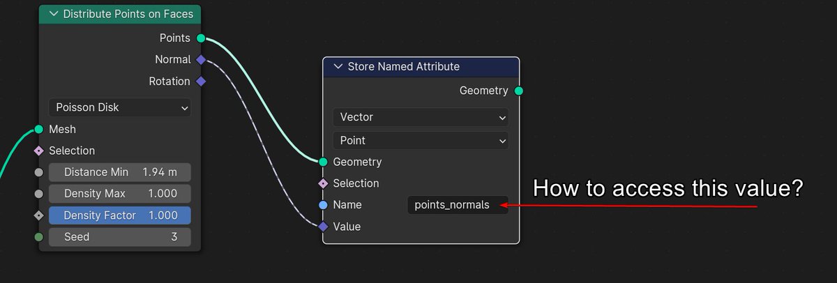 Blender python and geometry nodes question. Is it possible to access Named Attribute or Captured Attribute from python? For example I distribute points and I want to access their positions or normals etc. #b3d #geometrynodes