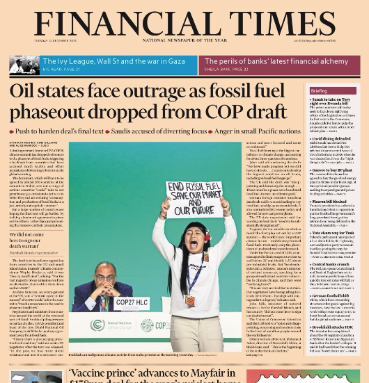 Licypriya Kangujam, a 12-year-old climate-justice activist from India, at the frontpage of the Financial Times

#COP28 #lateristoolate