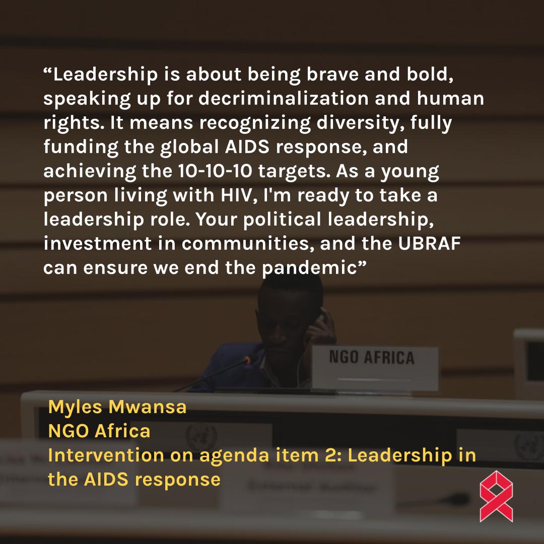 Statement delivered by Myles Mwansa, NGO Africa, on agenda item 2: Leadership in the AIDS response #LetCommunitiesLead #HIVresponse unaidspcbngo.org/pcb-meeting/53…