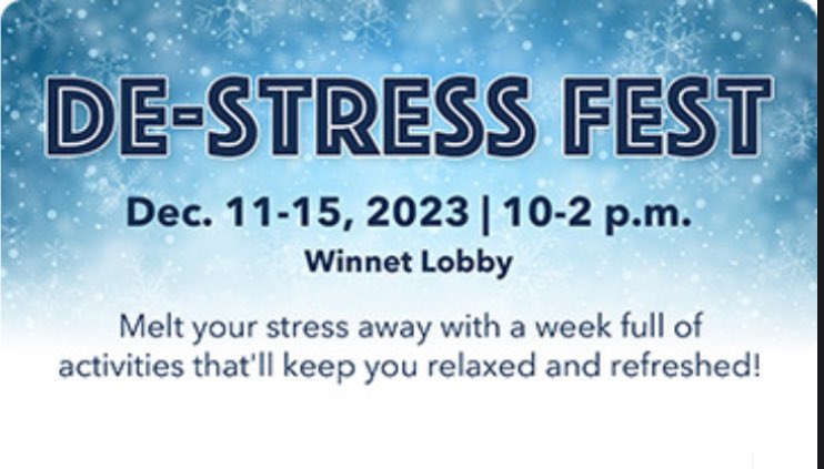 CCPIntl's tweet image. Don’t forget about De-Stress Fest going on this week! Free hot beverages, snacks AND chair massages today, 12/12 from 11am-2pm in the Winnet Lobby.