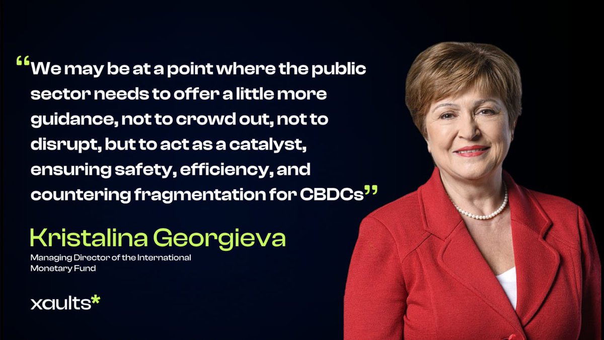 IMF's Kristalina Georgieva calls for public sector guidance in CBDC development – a catalyst for safety and efficiency. 

Follow Xaults for updates on this innovative journey. 💼💡 

#CBDC #FinancialInnovation #GuidanceForGrowth 🌐🌟