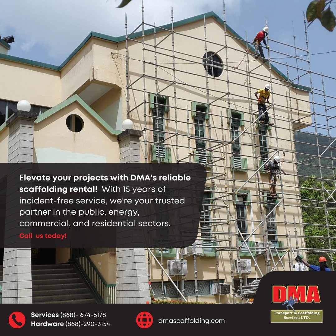 Experience scaffolding excellence with DMA! 🌟 Proudly serving various industries for 15 years, we bring safety and efficiency to your projects.
Call us at : (868)-674-6178
Visit - dmascaffolding.com
#rentalservice #propertymanagement
