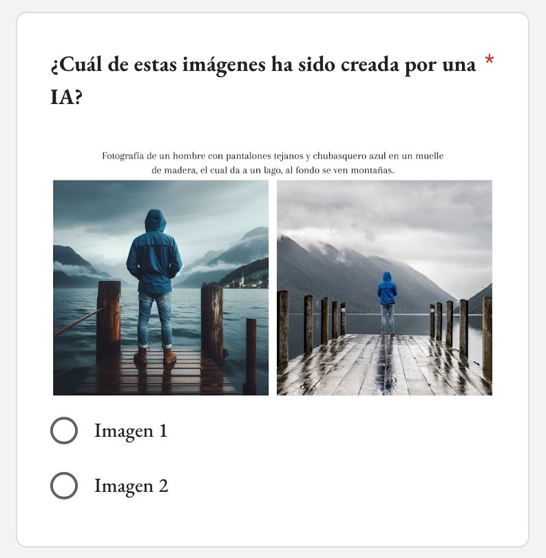 Hola, me gustaría que participarais en mi encuesta para un trabajo. Esta muy guay y me lo he currado un montón. Os agradecería si vais al link del comentario y la hagáis, es muy rápida, simplemente hay q escoger entre cual de 2 imagen esta hecha por IA.
Agradezco mucho un ❤️ y Rt