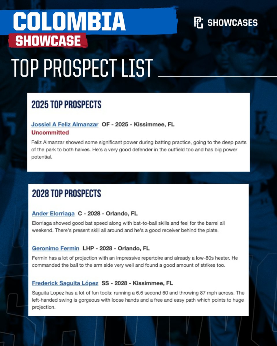 Top Prospects Lists from Colombia Showcase ('24, '25 & '28) | @pg_int1 🇨🇴 bit.ly/4afD7kw