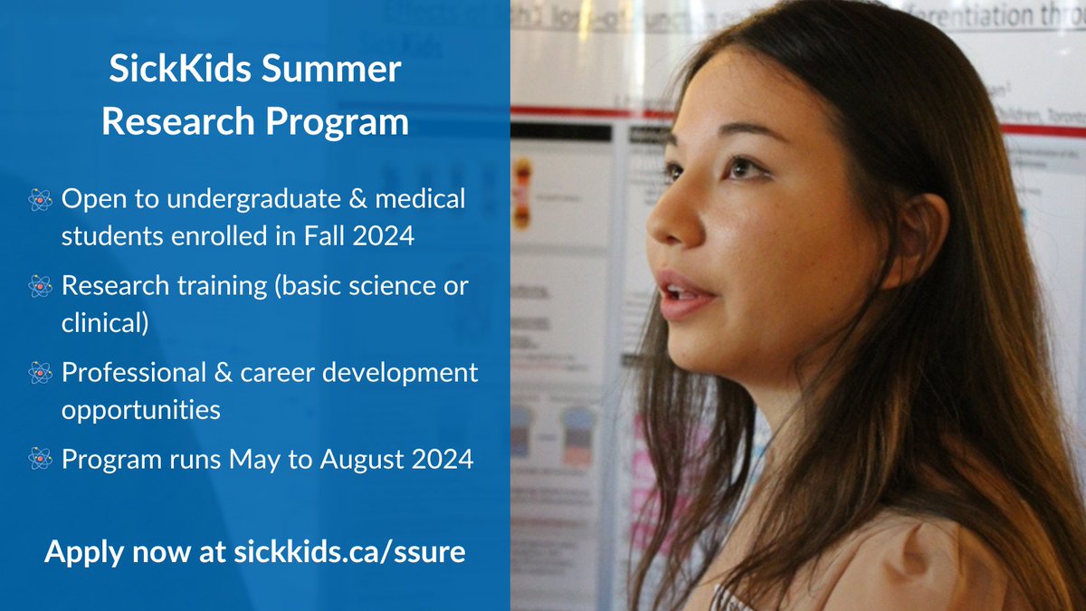 🔬 Will you be an undergrad and med student in Fall 2024? Are you searching for an opportunity to get hands-on experience in a #research lab? Look no further than the SickKids Summer Research Program! Learn more & apply now: sickkids.ca/ssure