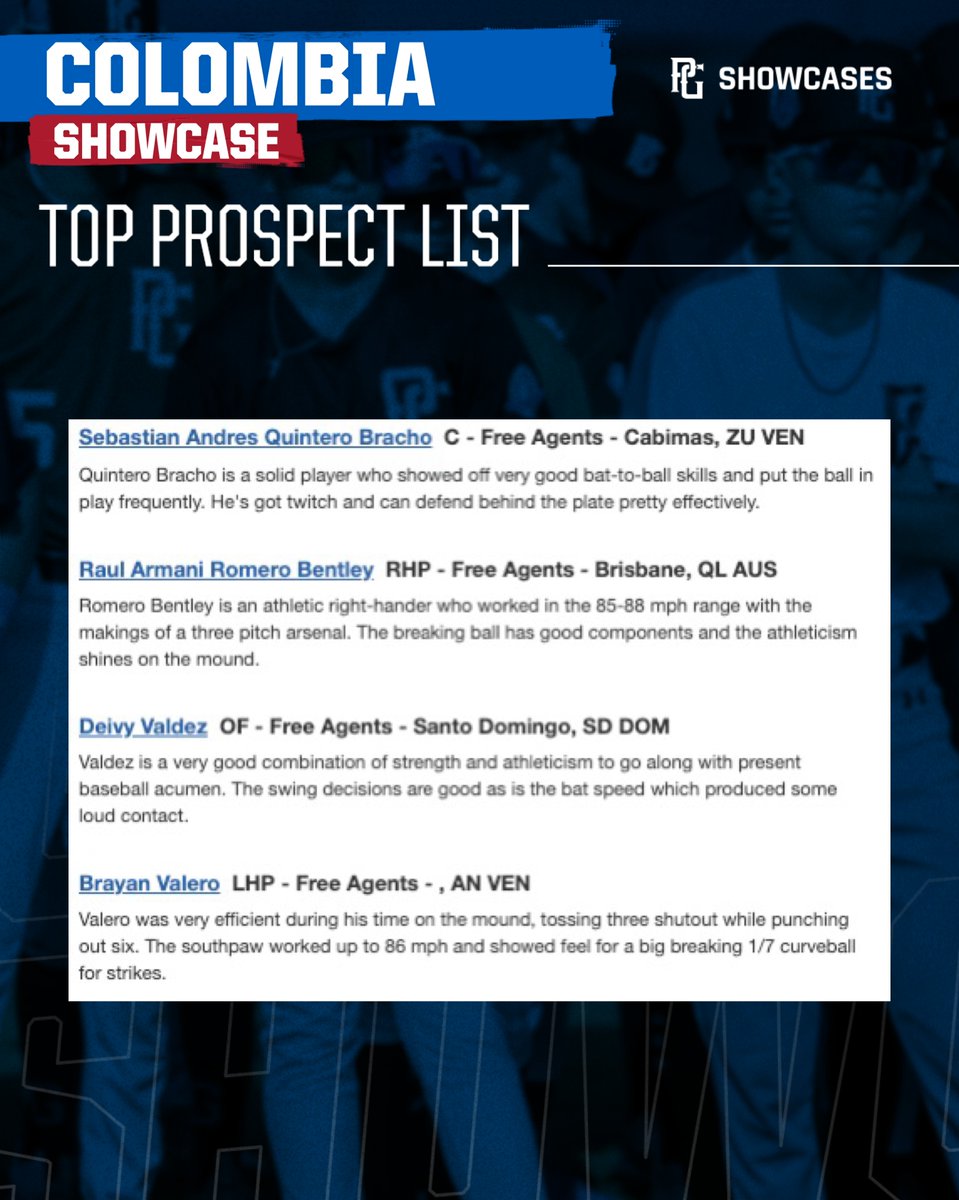 Top Prospects Lists from Colombia Showcase (Free Agents) | @pg_int1 🇨🇴 bit.ly/4afD7kw
