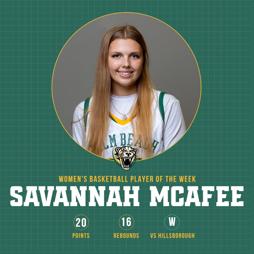 Join us in congratulating Savannah McAfee in being named Region 8 Women's Basketball Player of the Week. Her performance at Hillsborough helped us come back from 14 pts in the 2nd half.