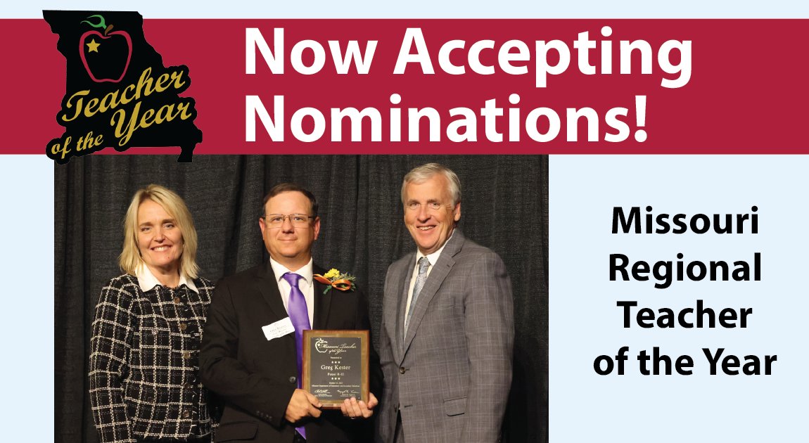 Know a teacher who has a positive impact on the students in their classroom? Take the time to nominate them for Regional Teacher of the Year, the first step in DESE’s process to identify the 2025 Missouri Teacher of the Year! Submit your nomination here: surveymonkey.com/r/TOYNOM2025