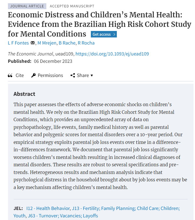 Rudi Rocha (@rudirocha_econ) on Twitter photo I'm really happy to share that our paper on economic distress and children's mental health is out at the Economic Journal, a joint work with <a href="/Luizffontes/">Luiz Felipe Fontes</a> <a href="/beatrizrache/">Beatriz Rache</a> @matiasmre: academic.oup.com/ej/article-abs… I'm really happy to share that our paper on economic distress and children's mental health is out at the Economic Journal, a joint work with <a href="/Luizffontes/">Luiz Felipe Fontes</a> <a href="/beatrizrache/">Beatriz Rache</a> @matiasmre: academic.oup.com/ej/article-abs…