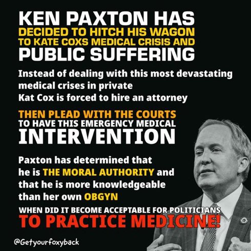 We have just seen proof positive that the Republican Party is going all out Authoritarian Texas AG Ken Paxton hammered it in. Kate Cox’s abortion case fighting for her health and future with a healthcare emergency denied by him and the states Court all non medical This cruel and…