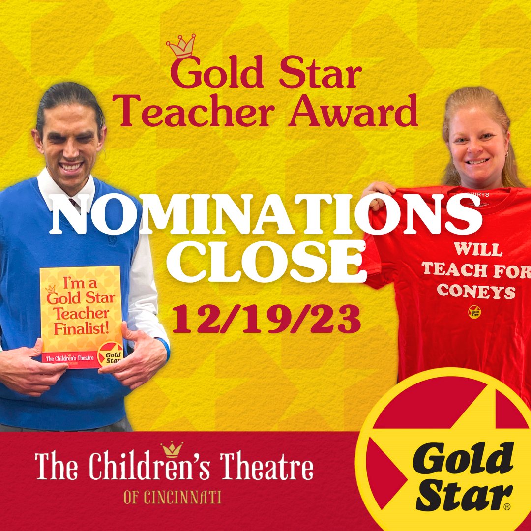 Make a teacher's year by submitting a nomination today!

The Gold Star Teacher wins:

🍎 $1k grant for their classroom
🍎 $500 donation to their school
🍎 Free Gold Star Cheese Coney coupons for all students and staff

Nominate ➡️ goldstarchili.com/goldstarteacher