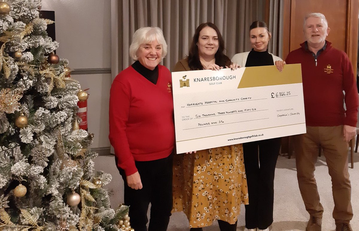 Last Thursday, representatives from Harrogate Hospital &amp; Community Charity came in to Knaresborough Golf Club to receive a cheque for £6,356.25 raised by 2022/23 Captains Tom Halliday and Di Hayward over the year. Dementia &amp; Cardiology will benefit from the funds. Amazing work!🙏🏽