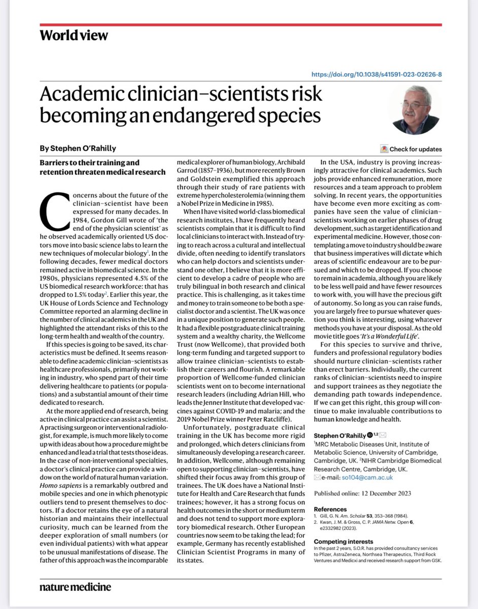 “Being active in clinical practice can assist a scientist” @NatureMedicine @thoracic @ests_womenThor @NHSE_WTE @RCSnews nature.com/articles/s4159…