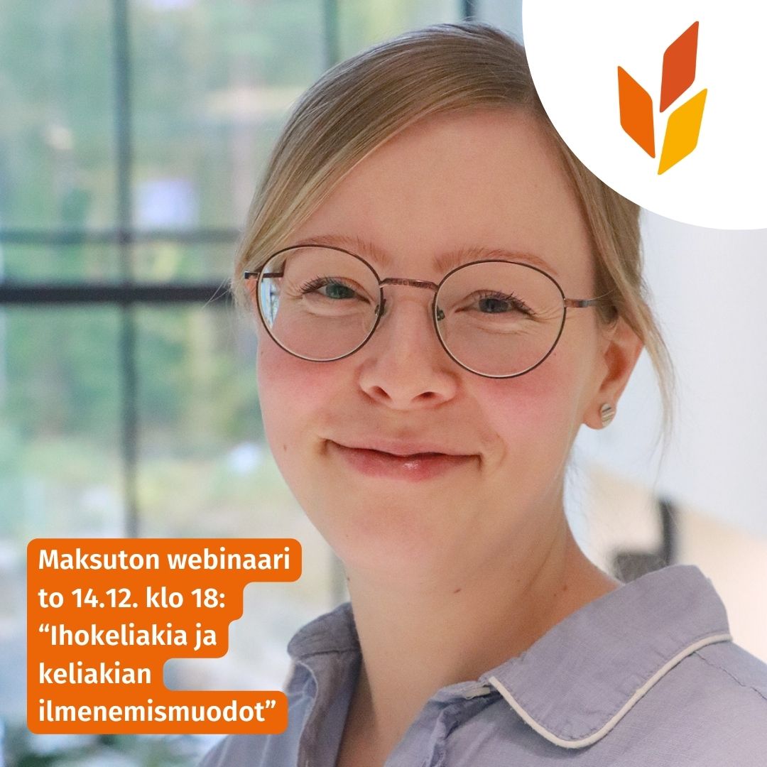 Lääketieteen tohtori Camilla Pasternack luennoi torstaina 14.12. klo 18 kaikille avoimessa webinaarissa keliakian monimuotoisesta taudinkuvasta. Ilmoittaudu webinaariin viimeistään 14.12. klo 12: link.webropol.com/ep/vuodenkelia…

Tervetuloa kuuntelemaan!
#keliakia #ihokeliakia #tutkimus