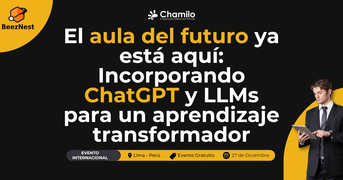 Michela Mosquera (@michela85) on Twitter photo 🇵🇪¡Buenos días Perú! 😉. Evento #internacional #gratuito y #presencial 👉 ChamiloCamp Dic 2023: ¡El aula del futuro ya está aquí! Incorporando ChatGPT y LLMs para un aprendizaje transformador🎟27 Dic a las 7PM en #Lima 🇵🇪 ¡Cupos Limitados! 👉 eventbrite.com/e/764516819387… <a href="/ywarnier/">Yannick Warnier</a> 🇵🇪¡Buenos días Perú! 😉. Evento #internacional #gratuito y #presencial 👉 ChamiloCamp Dic 2023: ¡El aula del futuro ya está aquí! Incorporando ChatGPT y LLMs para un aprendizaje transformador🎟27 Dic a las 7PM en #Lima 🇵🇪 ¡Cupos Limitados! 👉 eventbrite.com/e/764516819387… <a href="/ywarnier/">Yannick Warnier</a>