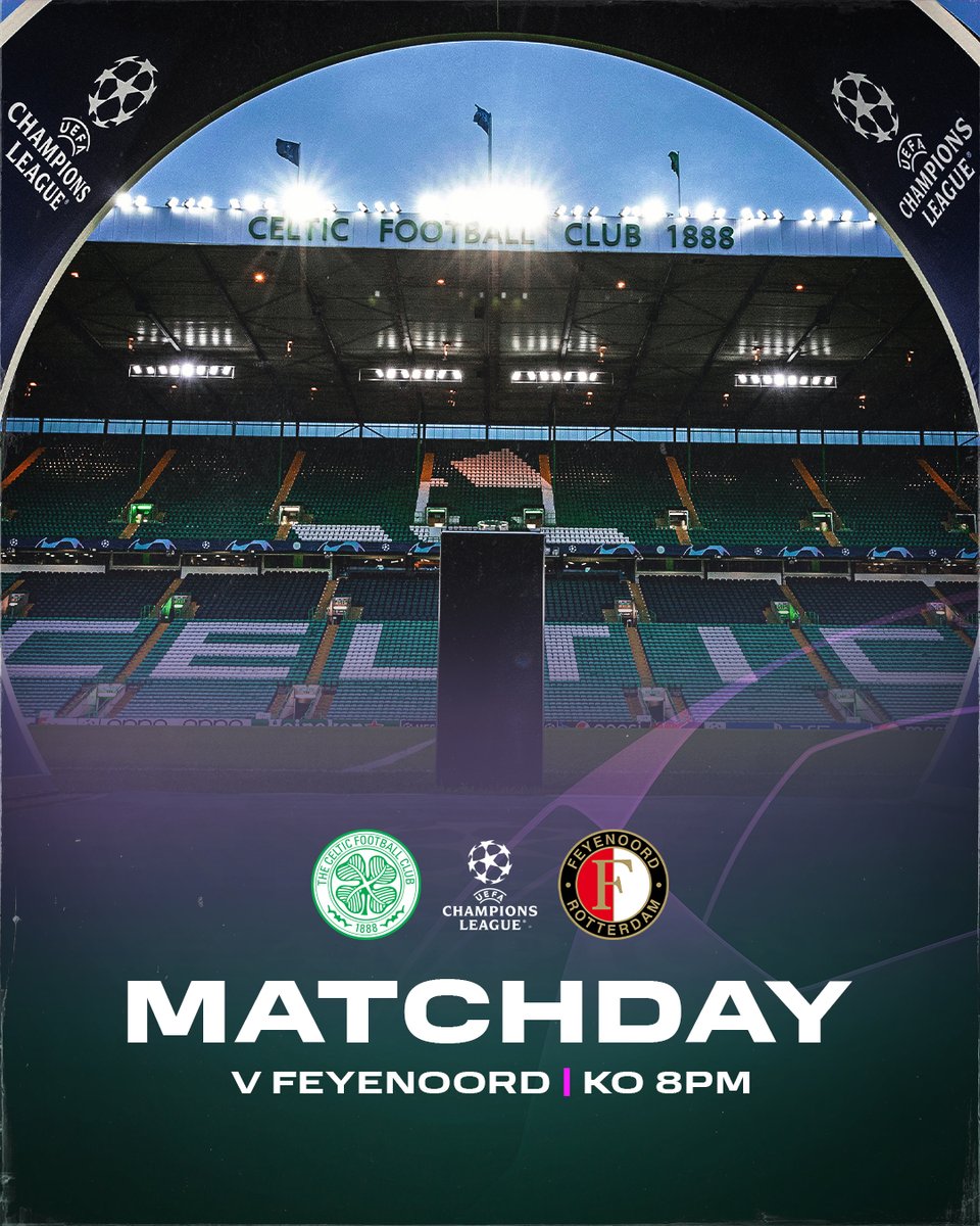 🟢⚪ #UCL Matchday at Paradise 🏟 🆚 Feyenoord 🏆 @ChampionsLeague ⌚ 8pm 🏟️ Celtic Park 📻 Live audio wolrdwide on @CelticTV 📺 Live on @footballontnt #CelticFeyenoord | #COYBIG🍀