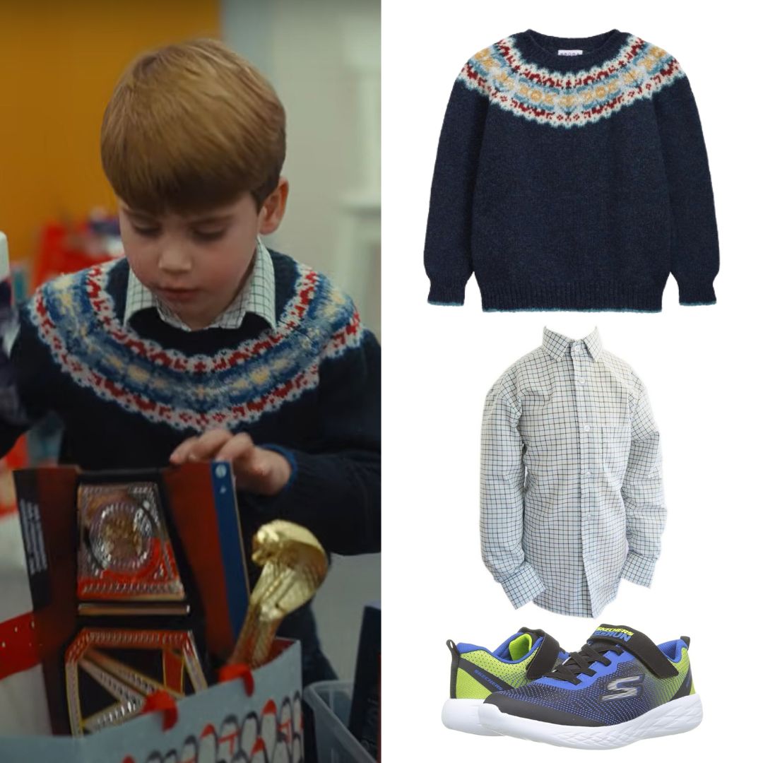 👑 11.12.2023 ~ Visit to the Baby Bank in Maidenhead #PrinceLouis wore: @Brora Shetland Fair Isle Yoke Jumper in Navy Lambrook School Uniform Long Sleeve Check Shirt in Blue/Green Skechers Boys Go Run 600-Farrox-97867n Sneaker