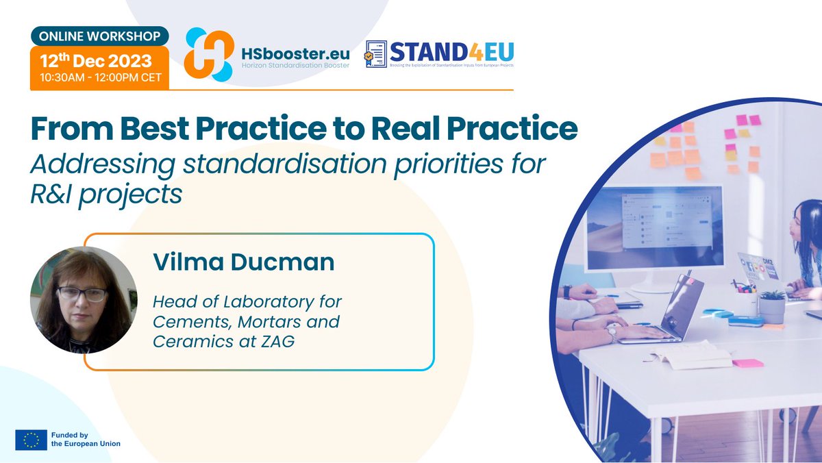 📌 #HSbooster <a href="/STAND4EU/">STAND4EU</a> workshop 

🎙️ <a href="/VilmaDucman/">Vilma Ducman</a> <a href="/ZAG_Slovenia/">ZAG</a> <a href="/AshCycleProject/">AshCycle</a> joins the panel discussion! 

💡 #Standardisation helps to bring high TRL products closer to the market

🚀 This is why initiatives like #HSbooster and <a href="/STAND4EU/">STAND4EU</a> are very helpful for #research