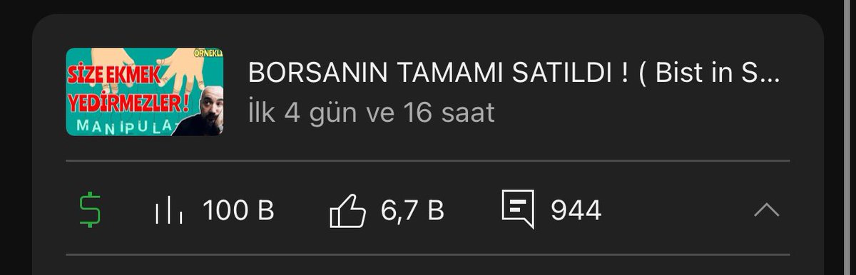 ‼️”SATILMIŞ BORSA” VİDEOMUZ 4 GÜNDE 100,000 i GEÇTİ 🤔‼️

Sanırım MADURİYET düşündüğümden de BÜYÜK ! 🤔

YAZIK bu millete.. Vallahi YAZIK ! 😔

youtu.be/5FQqw48mDjM?si…