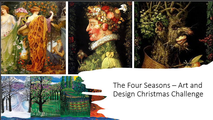Christmas Art and Design challenge for all years - take the theme anyway you want, choose to focus on one season or all four, through textiles, ceramics, paint, photography or 3D design.  Happy creative, seasonal holidays!