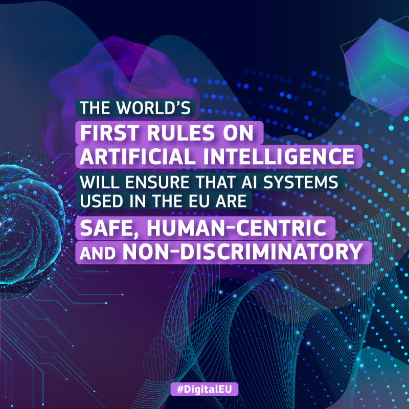 DigitalEU's tweet photo. ✨ The way we approach #ArtificialIntelligence will define the future world we will live in ✨.

🤖 In Europe, we believe in trustworthy, human-centric and safe #AI systems that help to build a resilient 🇪🇺 #DigitalDecade.

Scroll ↓ to learn more about the #AIAct🧵
