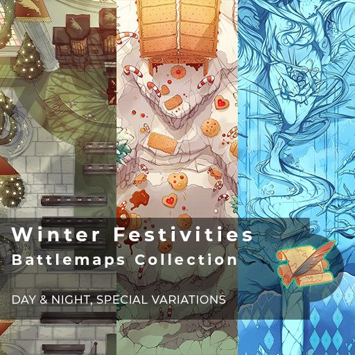 Remember, that there is Winter Festivities collection on @roll20app marketplace for you to grab if you are preparing Xmas campaign! #TTRPG #battlemaps #xmas