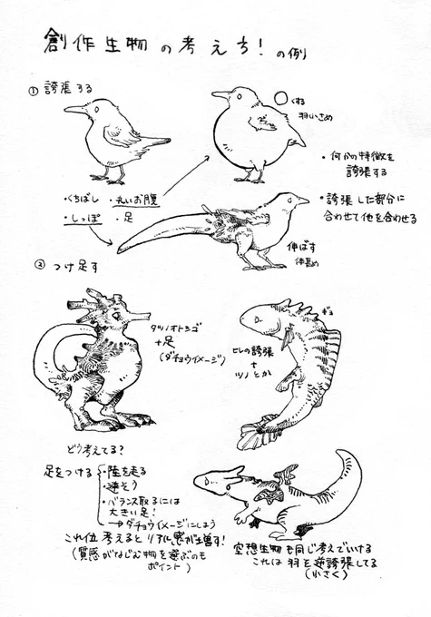 私の創作生物の考え方 大体こんな感じで考えると空想にリアル感が出ると思う #ペン画