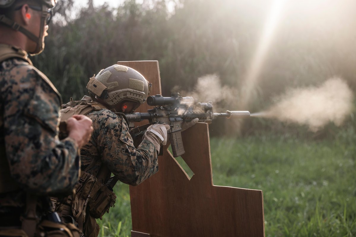 Check out this #Marine with 1st Battalion, 7th Marine Regiment as he fires a M4A1 carbine at a live-fire table five combat marksmanship program training during Keris Marine Exercise 2023.