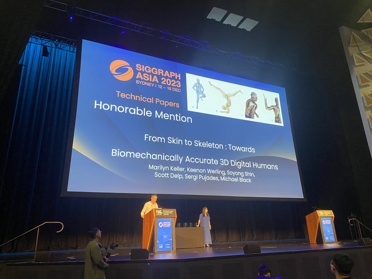 SKEL received Honorable Mention for Best Paper at <a href="/SIGGRAPHAsia/">SIGGRAPH Asia ➡️ Hong Kong</a>. We combine the #SMPL body model with a biomechanical skeleton; a win for graphics &amp; biomechanics. Congrats <a href="/Marilyn59846278/">Marilyn Keller</a>, <a href="/KeenonWerling/">Keenon Werling</a>, Soyon Shin, Scott Delp, Sergi Pujades, Karen Liu. skel.is.tue.mpg.de