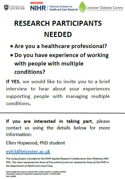 Centre for Ethnic Health Research (@ethnichealthres) on Twitter photo Are you a healthcare professional involved in the care of multiple conditions? <a href="/ARC_EM/">NIHR ARC East Midlands</a> PhD student <a href="/EllenHopwood/">Ellen Hopwood</a> is looking to hear your experience in a one-off interview. This will help us develop an intervention for this group. More details can be found in the poster: Are you a healthcare professional involved in the care of multiple conditions? <a href="/ARC_EM/">NIHR ARC East Midlands</a> PhD student <a href="/EllenHopwood/">Ellen Hopwood</a> is looking to hear your experience in a one-off interview. This will help us develop an intervention for this group. More details can be found in the poster: