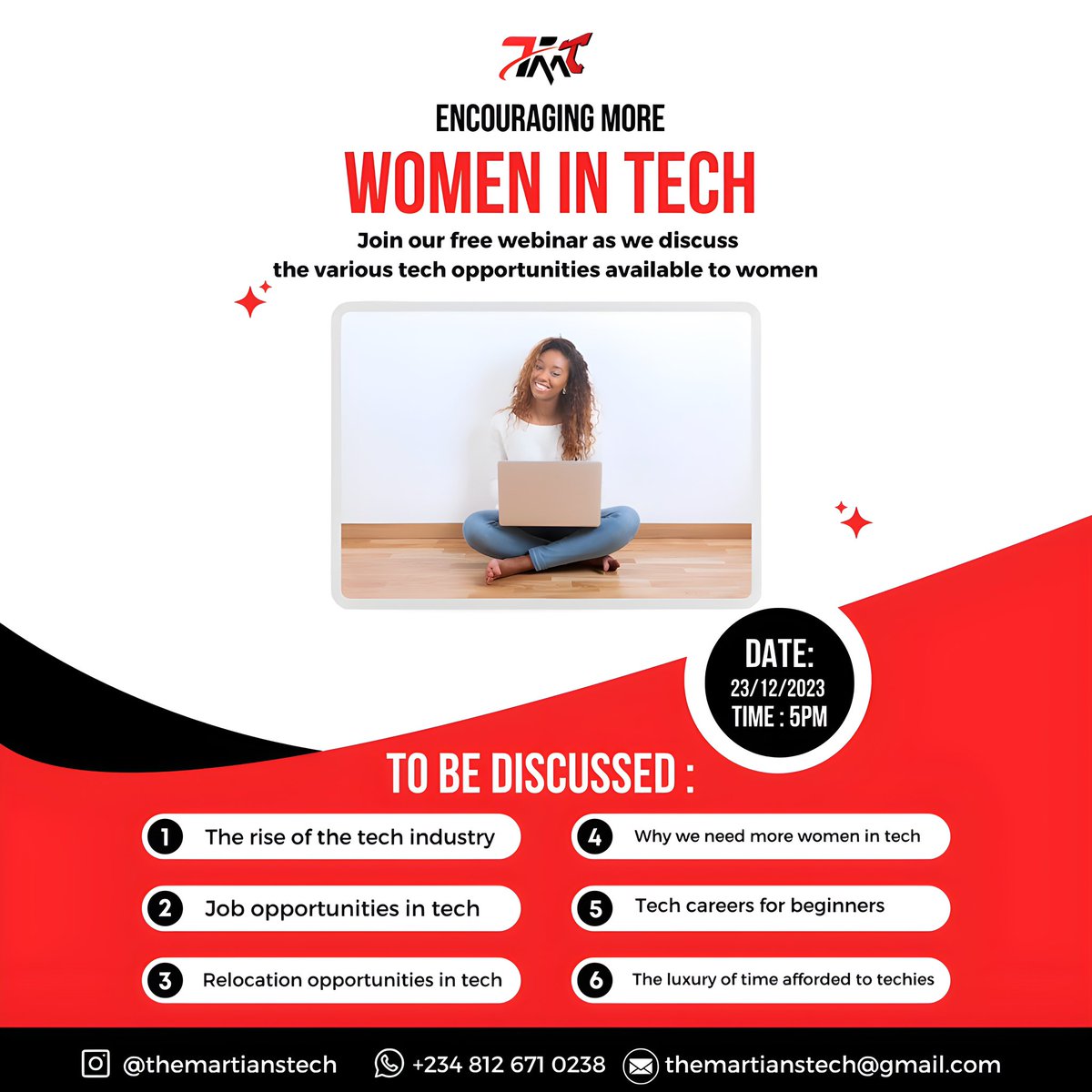 Empower the future, design your dreams! 🚀✨ Join us on the journey to Martian tech brilliance. Calling all women to transform their passion into tech at our free webinar on December 23, 2023. 💻🌟 #MartianTechRevolution #WomenInTech #TransformWithUs