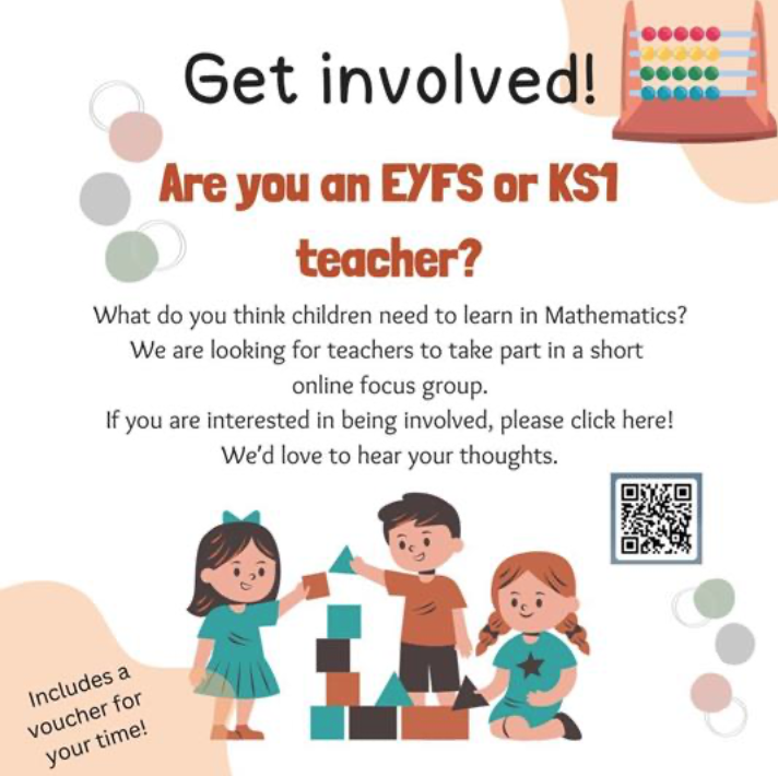 Ella James-Brabham (@ejamesbrabham) on Twitter photo At <a href="/ceml_esrc/">ESRC Centre for Early Mathematics Learning</a> we're looking for maths teachers in EYFS & KS1 to help us design our research 📈🤝
If you're interested in being involved (and compensated for your time), we'd love to hear from you by expressing your interest here 👇 forms.office.com/e/bAjfVHajH0 At <a href="/ceml_esrc/">ESRC Centre for Early Mathematics Learning</a> we're looking for maths teachers in EYFS & KS1 to help us design our research 📈🤝
If you're interested in being involved (and compensated for your time), we'd love to hear from you by expressing your interest here 👇 forms.office.com/e/bAjfVHajH0