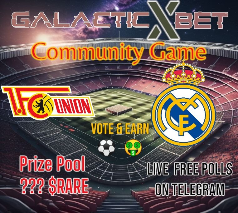 _Galactic_x's tweet image. Dear Galactic𝕏Bet Footballers,

Today we invite you on Stadion An der Alten Försterei for the #CommunityGame!

20:00 UTC 🇩🇪 #UnionBerlin v #RealMadrid 🇪🇸

Prize Pool: 1,5 $RARE/Vote 

• Those Quote Reposting the tweet bellow about our new Feature: Staking Options in $REWARD…