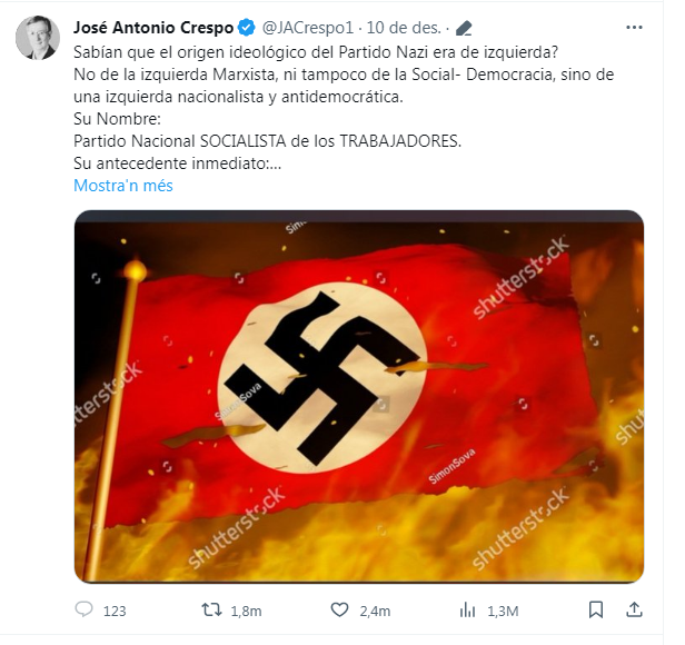 Historieseuropa's tweet photo. #AlertaFake segons @JACrespo1 el nazisme venia de la III Internacional, no del Völkisch. Per demostrar-ho, adjudica a Hitler una frase de Gregor Strasser (assassinat el 1934). Els nazis van utilitzar"socialista"com a tàctica per guanyar vots, però rebien diners dels empresaris. https://t.co/iiBQ4O5rZZ