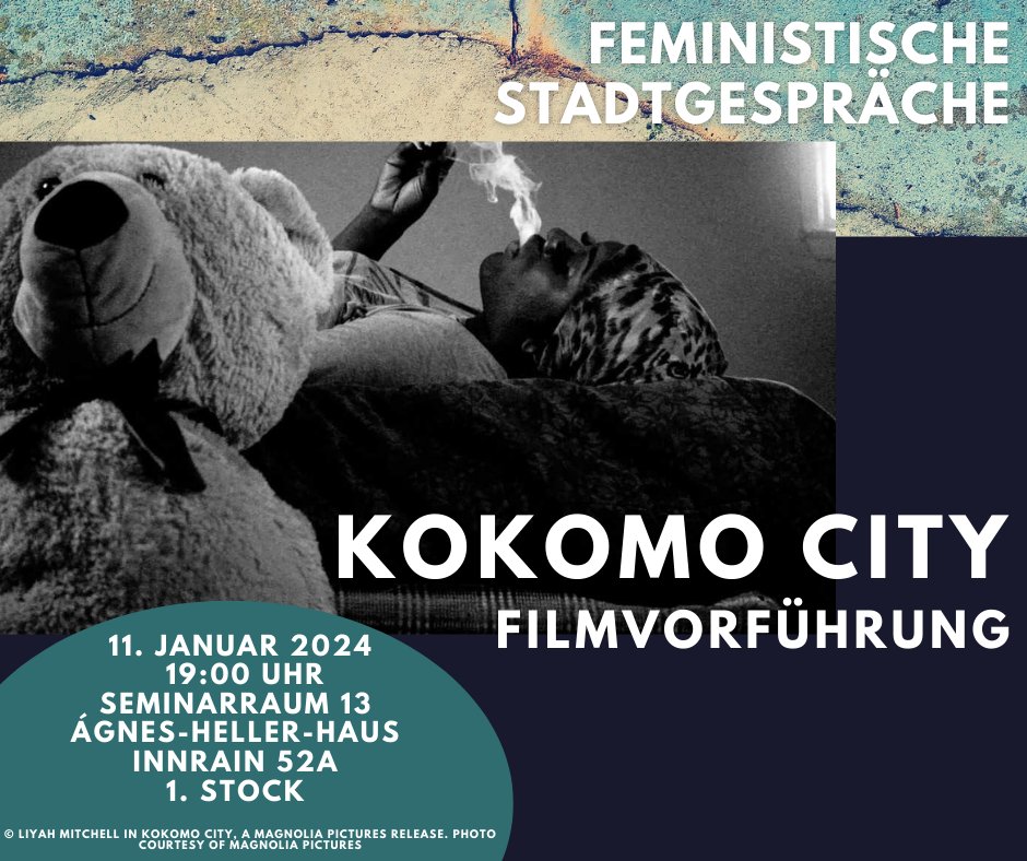 Wir freuen uns, wieder zu einer Veranstaltung der "Feministischen Stadtgespräche" einladen zu dürfen! Am 11. Januar 2024 um 19 Uhr wird der Film "Kokomo City" (USA 2023) vorgeführt! Im Seminarraum 13 des Ágnes-Heller-Haus!
uibk.ac.at/de/geschlechte…
