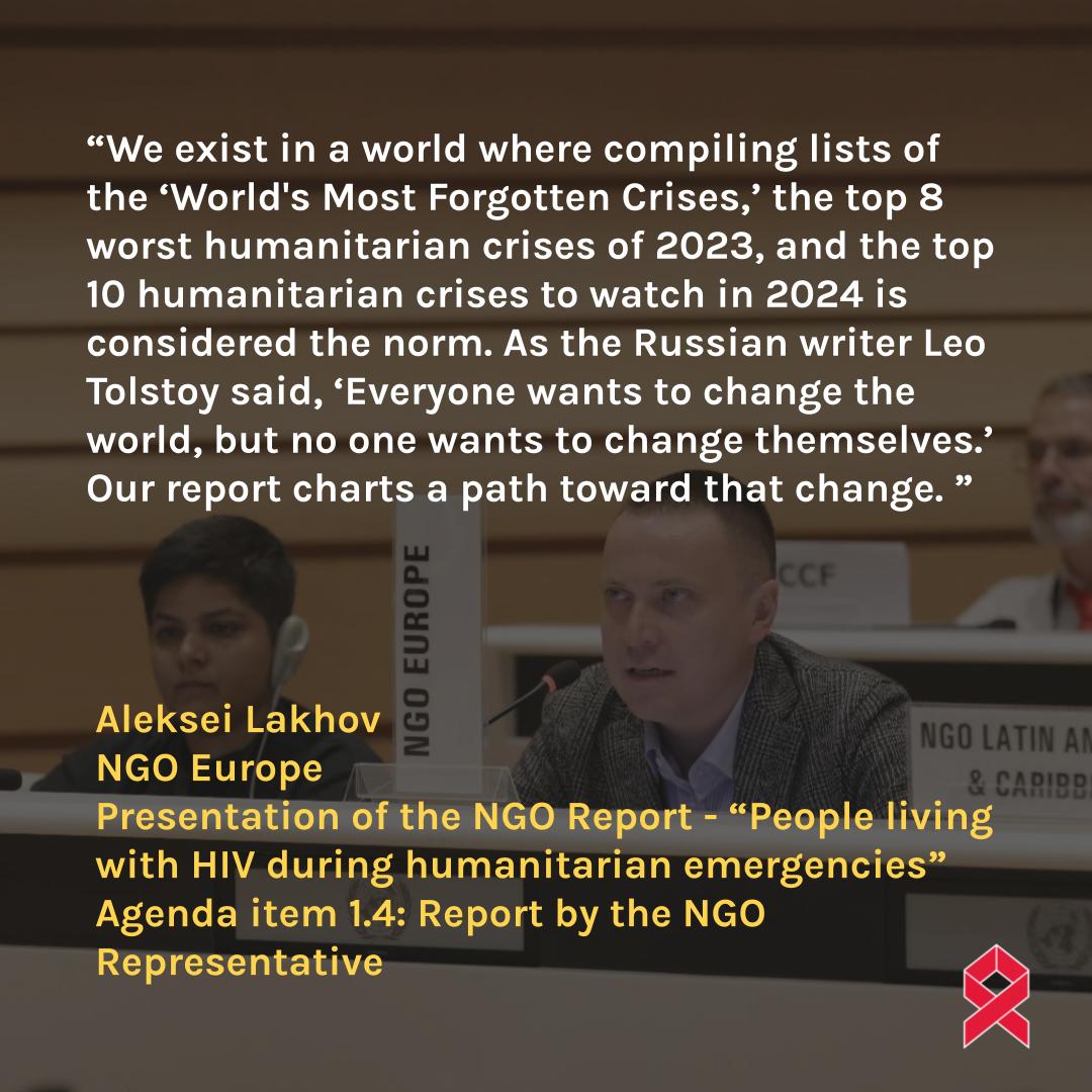 Presentation of the NGO Report 'People living with HIV during humanitarian emergencies' presented by Aleksei Lakhov, NGO Europe #LetCommunitiesLead #HIVresponse unaidspcbngo.org/pcb-meeting/53…