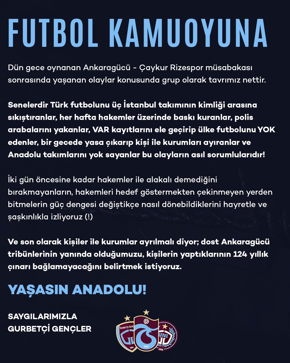 Futbol kamuoyuna…

YAŞASIN ANADOLU! 

#GurbetçiGençler