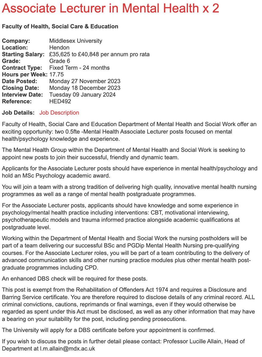 School of Mental Health and Social Work (@mdx_mhandsw) on Twitter photo 📣 Job alert: The Department of Mental Health and Social Work <a href="/MiddlesexUni/">Middlesex University</a> is seeking to appoint 2 Associate Lecturers in Mental Heath.
Follow this link for more information jobs.mdx.ac.uk/vacancy.aspx?r… 📣 Job alert: The Department of Mental Health and Social Work <a href="/MiddlesexUni/">Middlesex University</a> is seeking to appoint 2 Associate Lecturers in Mental Heath.
Follow this link for more information jobs.mdx.ac.uk/vacancy.aspx?r…