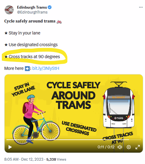 SpokesLothian's tweet photo. @CyclingEdin @cocteautriplets @EdinburghTrams @edinhelp @CllrScottArthur @lmacinnessnp @AlastairDalton 🙄Step 1:
Design #tramline layout so🚲can't cross at 90deg
🤔Step 2:
Install suggested 45-60deg crossings
🙄Step 3:
Tell🚲to cross at 90deg

🙋‍♀️Or...  here's our suggestions to reduce crash likelihood
-->https://t.co/UpU8RRK5bS

🙋‍♀️And, if you do crash
See-->https://t.co/cKsrLFuhTI https://t.co/kPK46Lpe2b