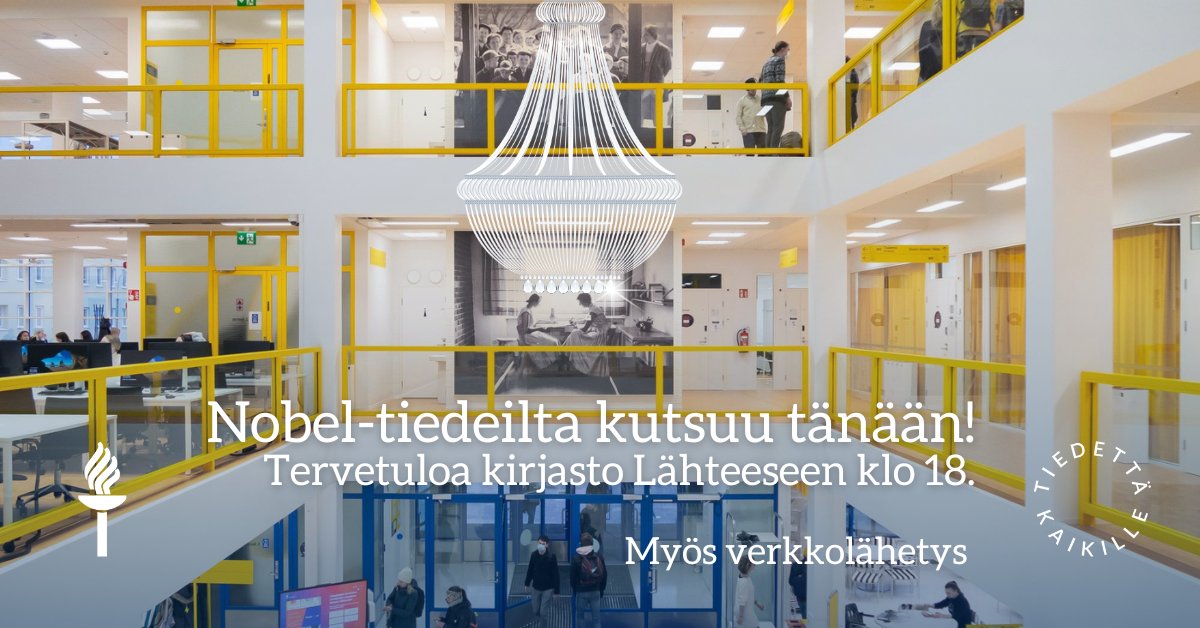 Tänään Jyväskylän yliopiston Nobel-tiedeillassa esittelyssä vuoden 2023 palkitut aiheet:
⭐mRNA-rokote⭐attosekuntipulssit⭐kvanttipisteet
⭐naisten asema työmarkkinoilla⭐palkittu kirjailija Jon Fosse. 

Klo 18+kahvitarjoilu ➡️r.jyu.fi/Fef 
#JYUnique #TiedettäKaikille