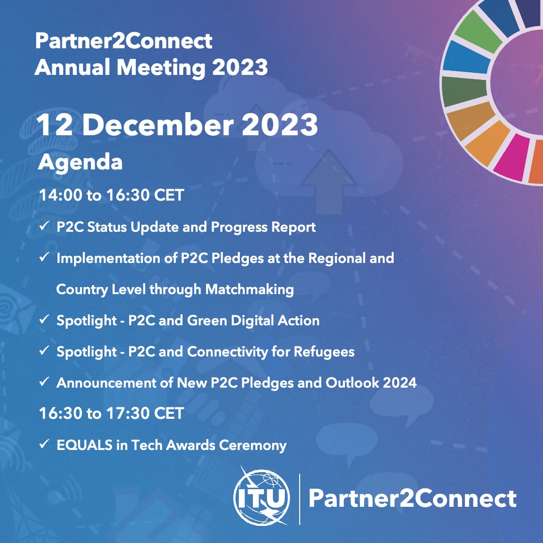 Join global leaders today at the #Partner2Connect Annual Meeting to explore pledges surpassing $36B for worldwide connectivity, discover new commitments to connect the unconnected and meet the winners of #EQUALSinTech Awards! itu.int/go/p2c-annual-…