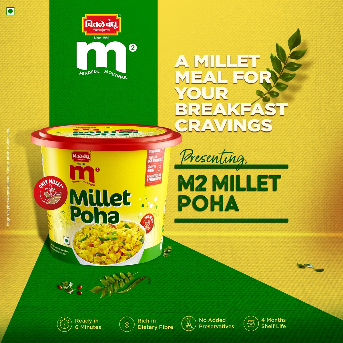 Everyone's favourite and the most-loved breakfast meal, now with a nutritious twist. 🤟
Treat yourself to this delicious #MilletPoha by M2.💯

✅No cooking, just add boiling water
✅No added preservatives 
✅Ready to eat in just 6 minutes

#ReadyToCook #MilletMeals #EasyToCook