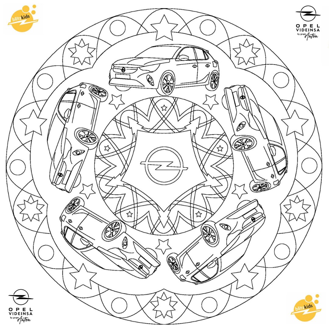 Para los más peques de la casa, nuestro #mandala BlitzKids tiene que ver con el #Opel Blitz ⚡ Ahora, pueden diseñar el nuevo #Corsa a su gusto con nuestra plantilla circular para colorear 👉🏻 bit.ly/O-corsa