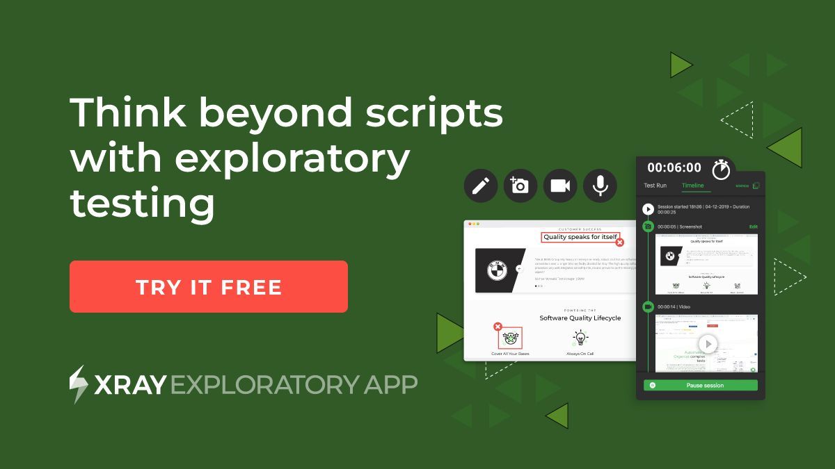 ministryoftest's tweet image. A message from @XrayApp: Want to free your creativity during #exploratorytesting? 🧭 With Xray Exploratory App, you use critical thinking to cover untested code, discover new scenarios, and find hard-to-catch bugs. 👉Start for free today!