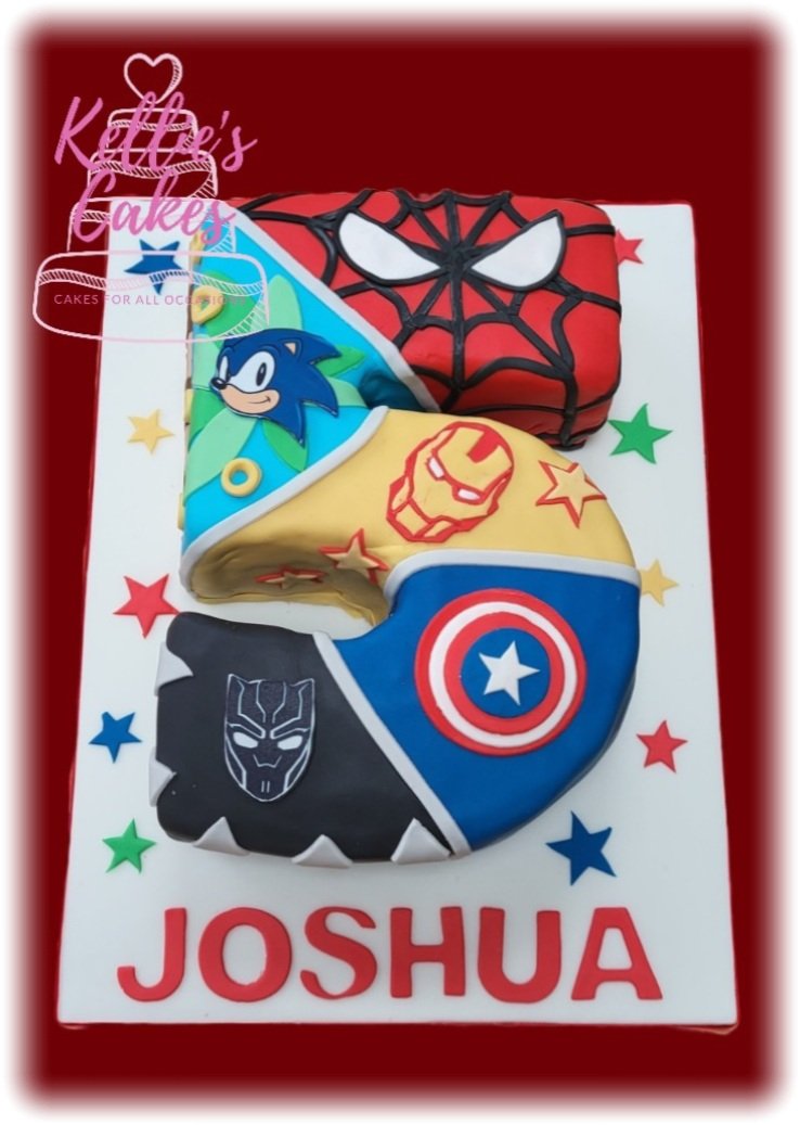 Joshua's favourite superheroes and Sonic are all on his 5th birthday cake. #cakemakersoftwitter #coutureicing #cakesoftwitter #vanillacake #cakebaker #saracino #gantshill